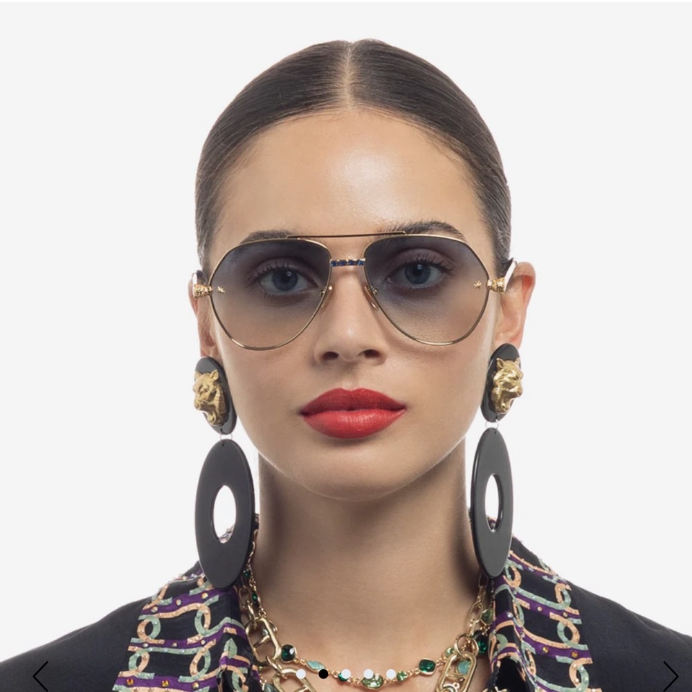 CAMILLA “Nothing in Moderation” blue gold oversized aviator boho sunglasses